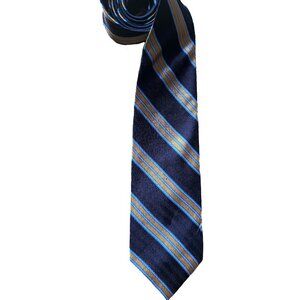 Vintage Brooks Brothers Silk Tie Blue And Gold Striped 58 inches